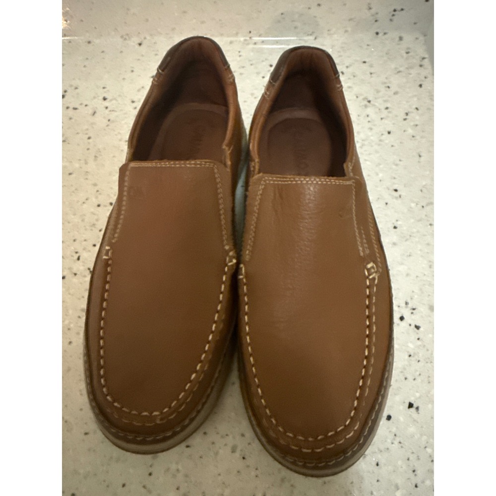 Calimod Mens Tan Brown Leather Slip On Loafers Moc Toe Shoes Size 9